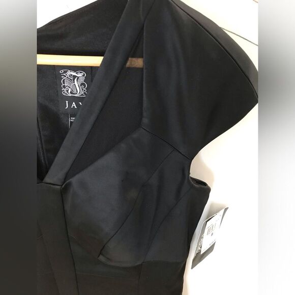 JAX Little black satin sheath dress sheer mesh detail Size 8 NWT - Picture 3 of 4